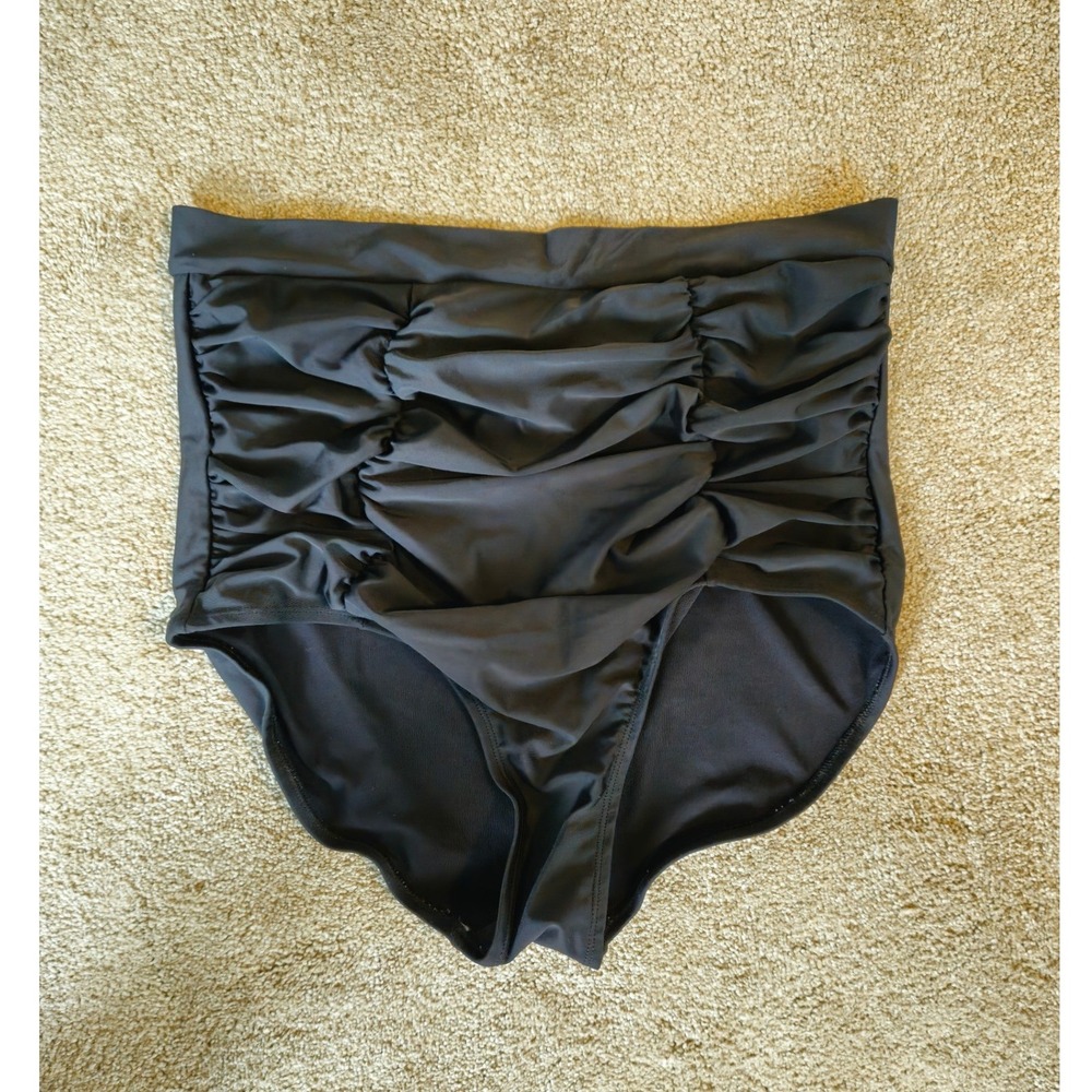Shapermint Empetua High Waisted Bikini Bottoms Womens 2XL Black Ruched